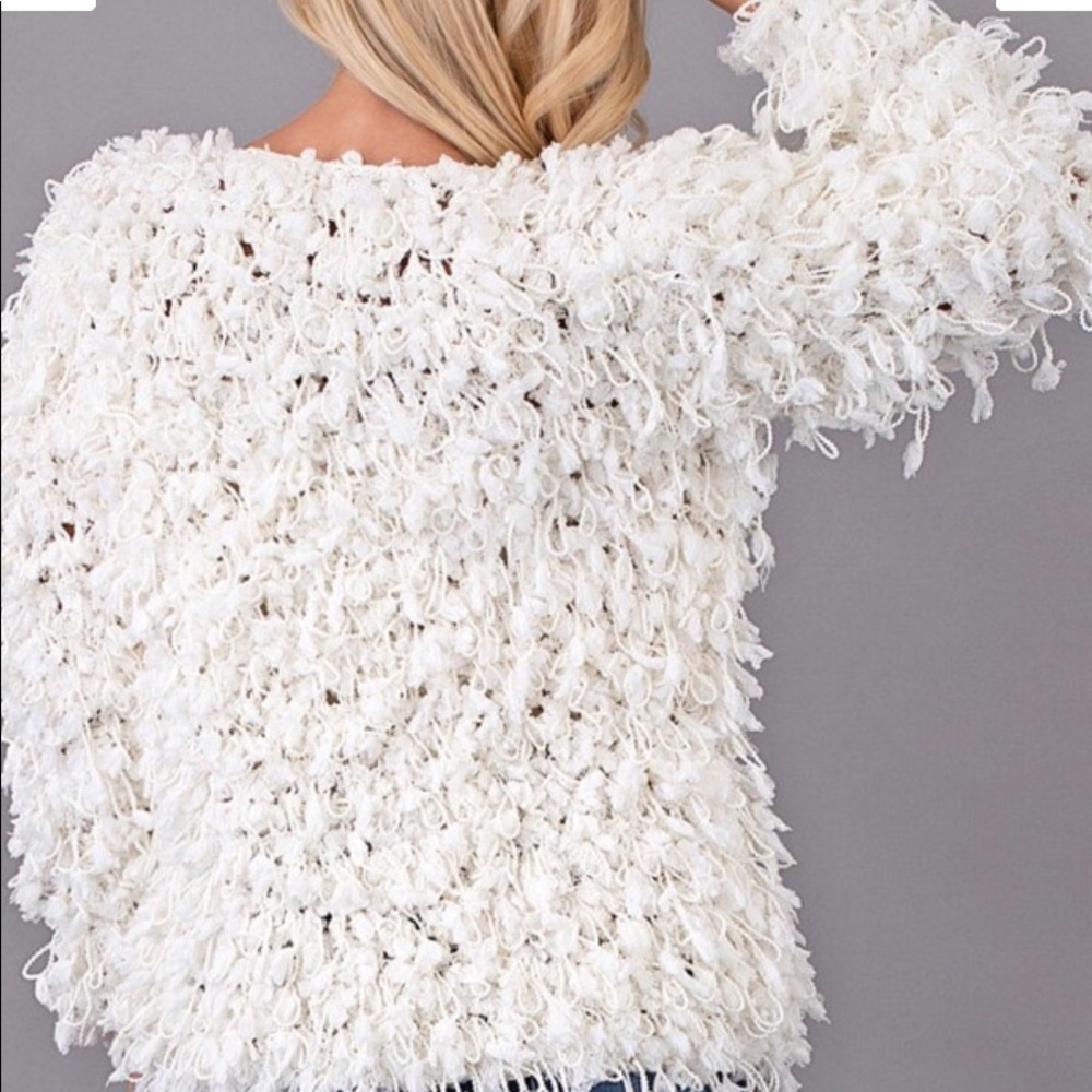 Elysa | Off-White Shag Sweater Jacket - Picture 4 of 5